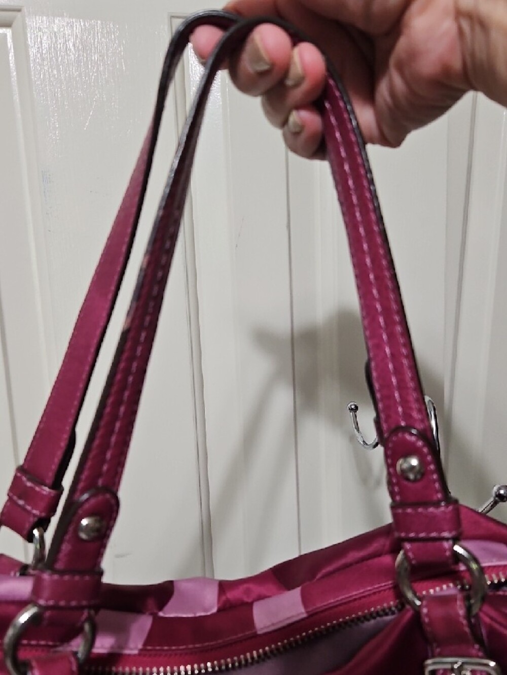 Coach EUC Op Art Riley Pink and Magenta Satin Satchel Shoulder Bag - Picture 3 of 12